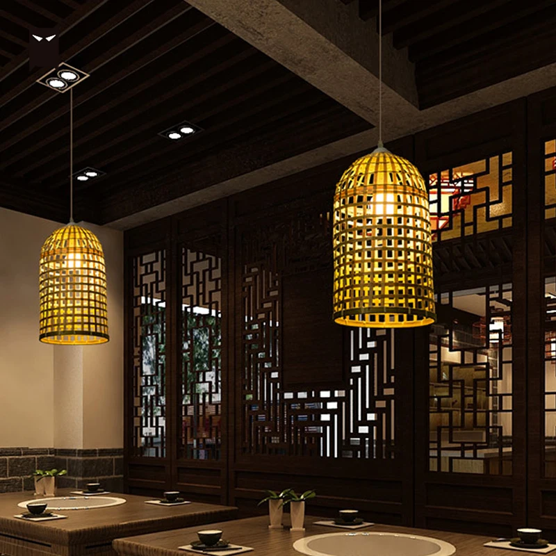 Ремесло бамбук плетеная подвеска в виде корзины осветительный прибор кантри