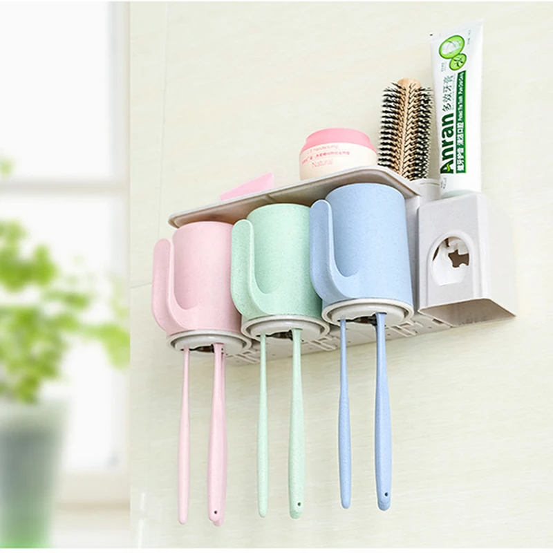

Автоматический диспенсер для зубной пасты, набор для умывания в ванной комнате, настенный держатель для зубных щеток с 3 чашечками, стеллажи...