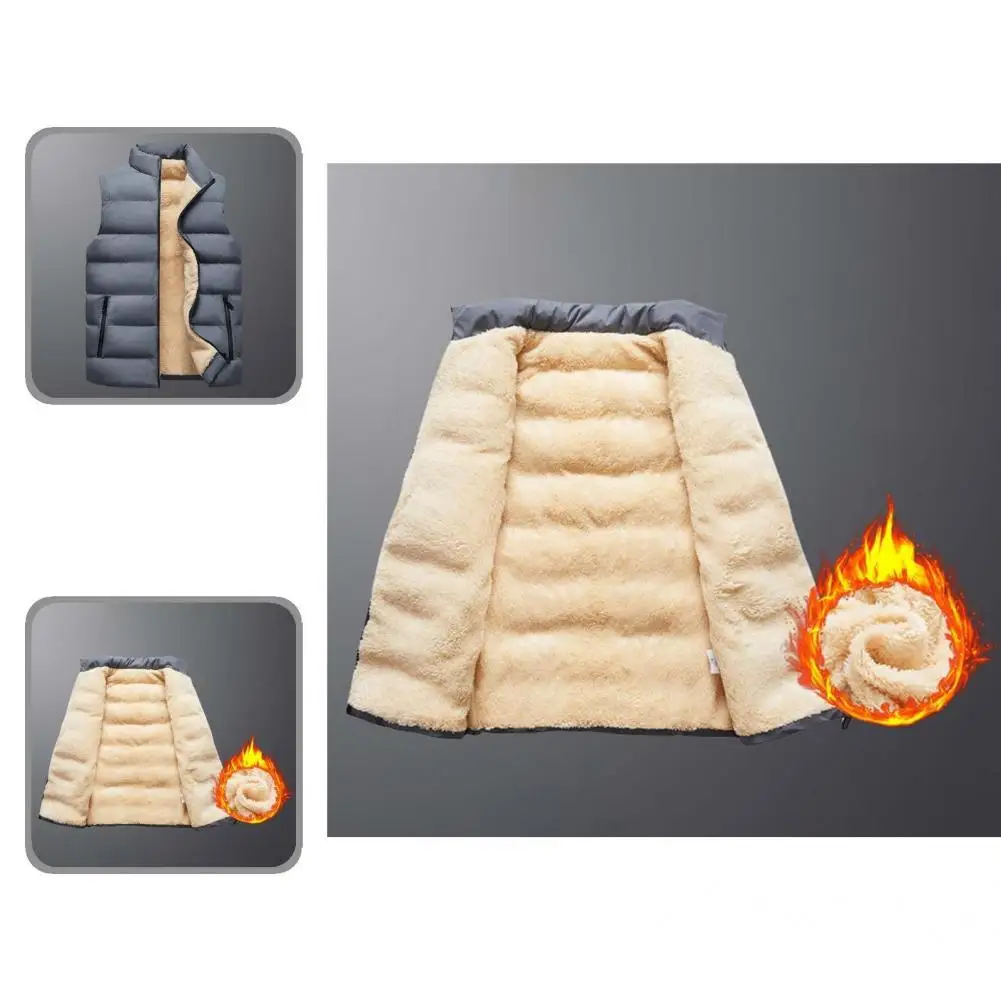 

Winter Vest Sleeveless Cardigan Thermal Solid Color Men Vest Winter Waistcoat for Daily Wear