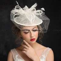 yipeisha fashion women flower bridal hair clip feathers beige hat wedding fascinator royal ascot race accessories