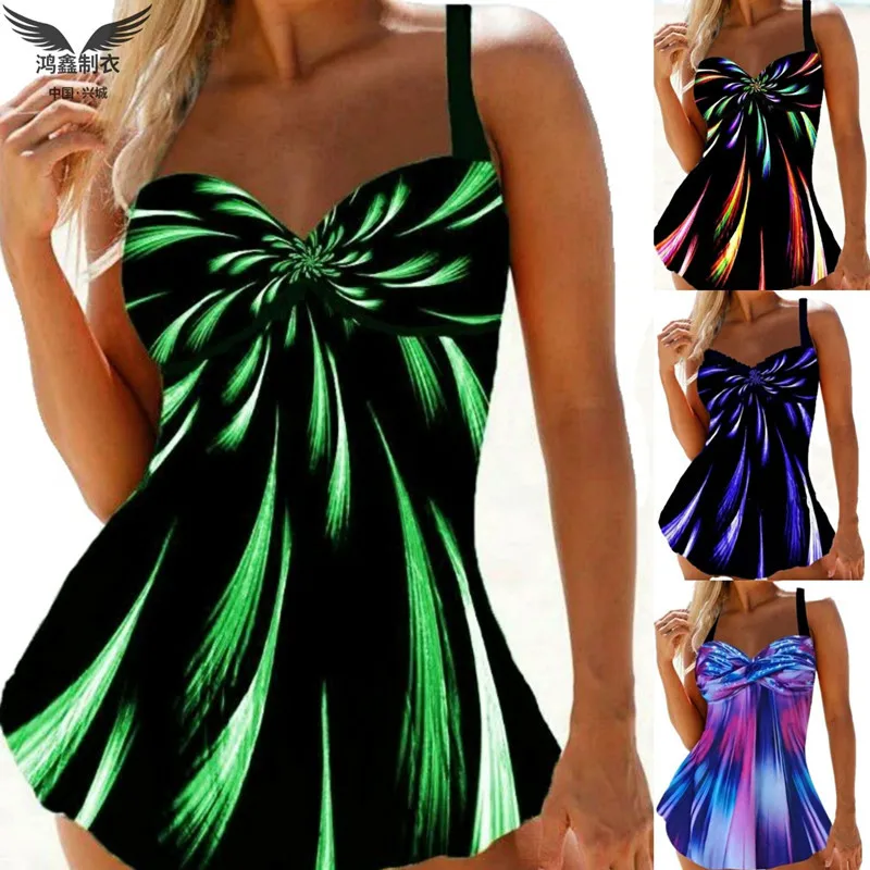 

Новинка 2020, Европейское и американское бикини, Взрывозащищенная юбка с градиентным принтом фейерверка, цельный женский купальник большого ...