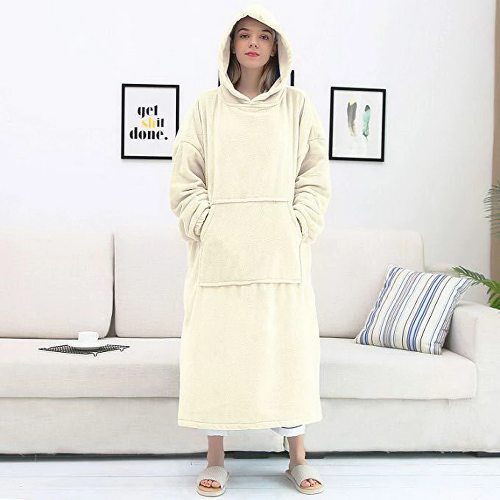 Длинные толстовки Женский свитшот одеяло зимнее плюшевое флисовое худи с