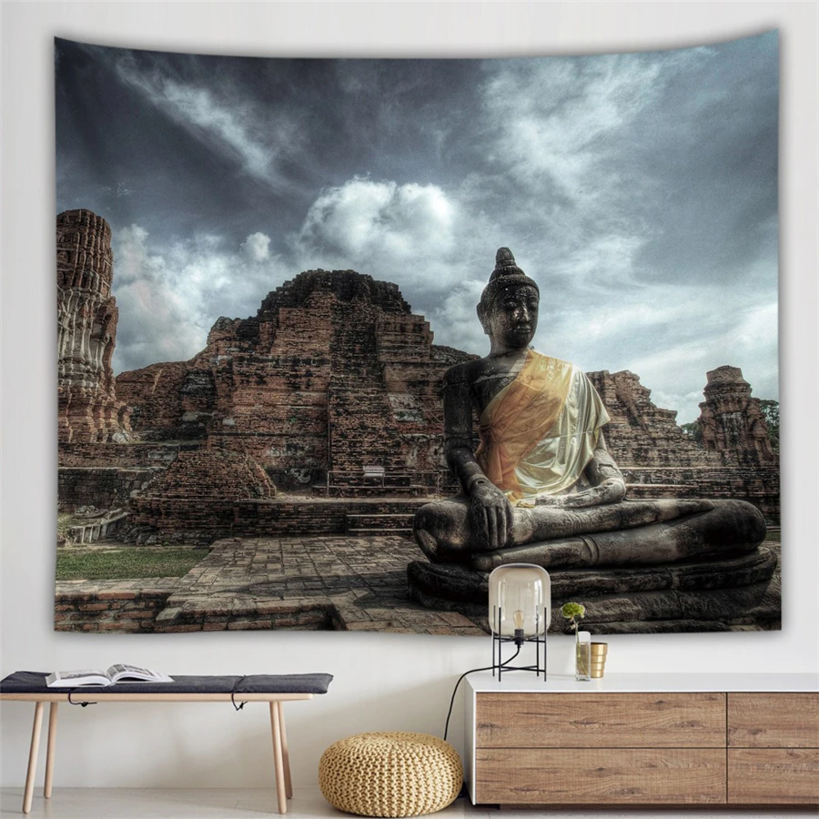 

Religion Culture Hanging Wall Tapestry Buddha Wall Carpet Headboard Dorm Hippie Psychedelic Tapestry Tree Landscape Boho Decor