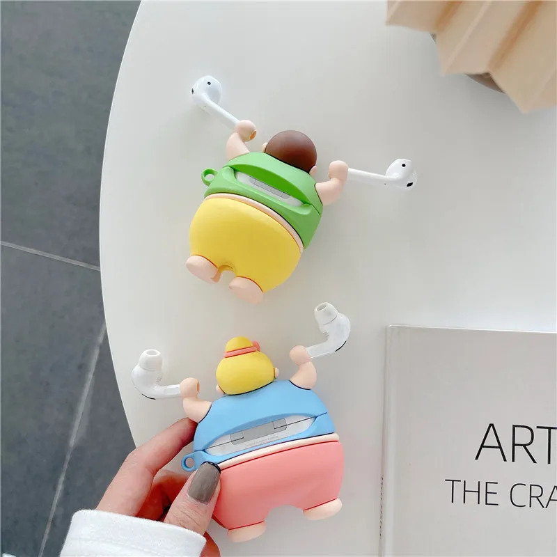 

3D Cute Little fat man lifting weights Soft Silicon Case For AirPods Pro Earphone Cases Wireless Charging Cover for AirPod 1 2