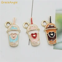 6pcspcs juice bottle charms enamel women cute love heart shape for earrings heart bottle jewelry making enamel alloy pendant