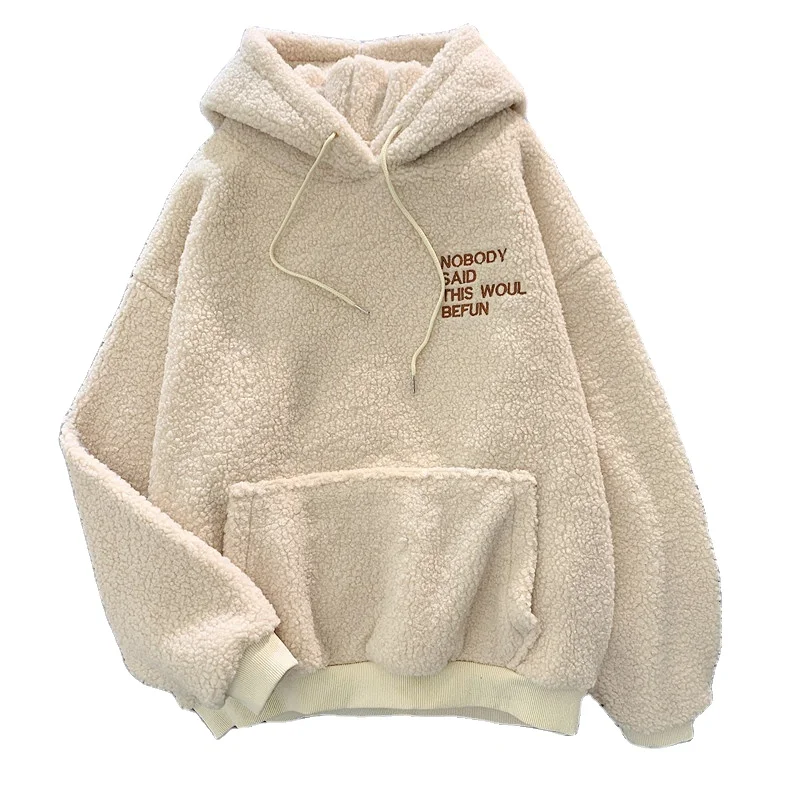 

Women's Hooded Sweatshirt Pure Color Pullover Winter Thicken Warm Jacket Ladies Fleece Fashion Loose Long Sleeve Top