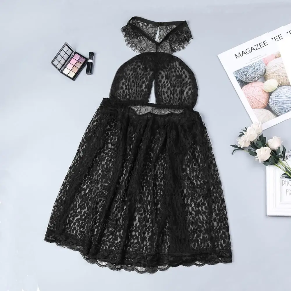 Женская кружевная ночная рубашка с открытой спиной черная удобная модная