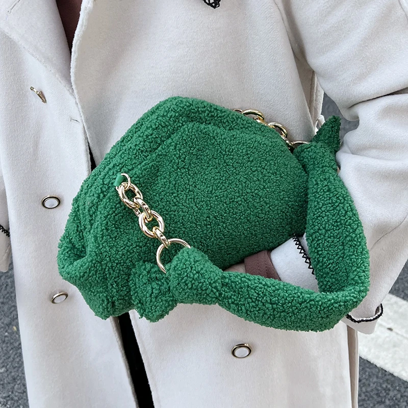 

Fashion Soft Lambswool Small Clutch Designer Women Handbags Luxury Leather Shoulder Crossbody Purse Winter 2021 Hit Totes