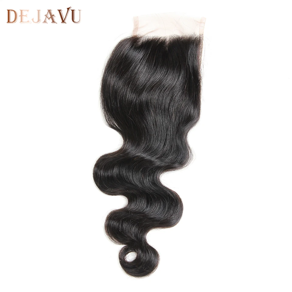 DEJAVU объемные волнистые пучки с закрытием не-Remy перуанские волос 4*4 закрытыми