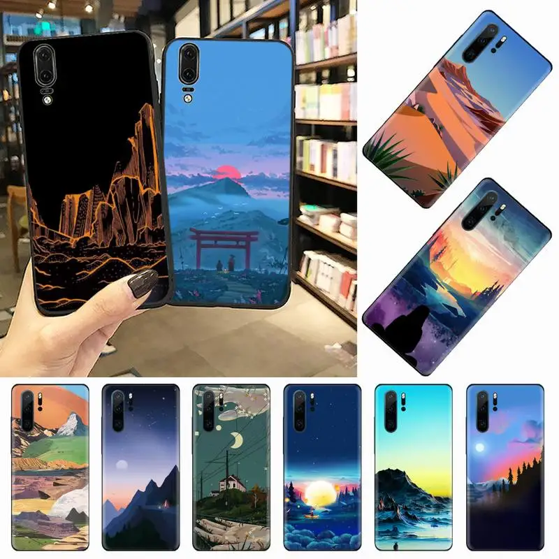 

Travel mountain lanscape hand painted Phone Case For Huawei honor Mate P 10 20 30 40 i 9 8 pro x Lite smart 2019 nova 5t