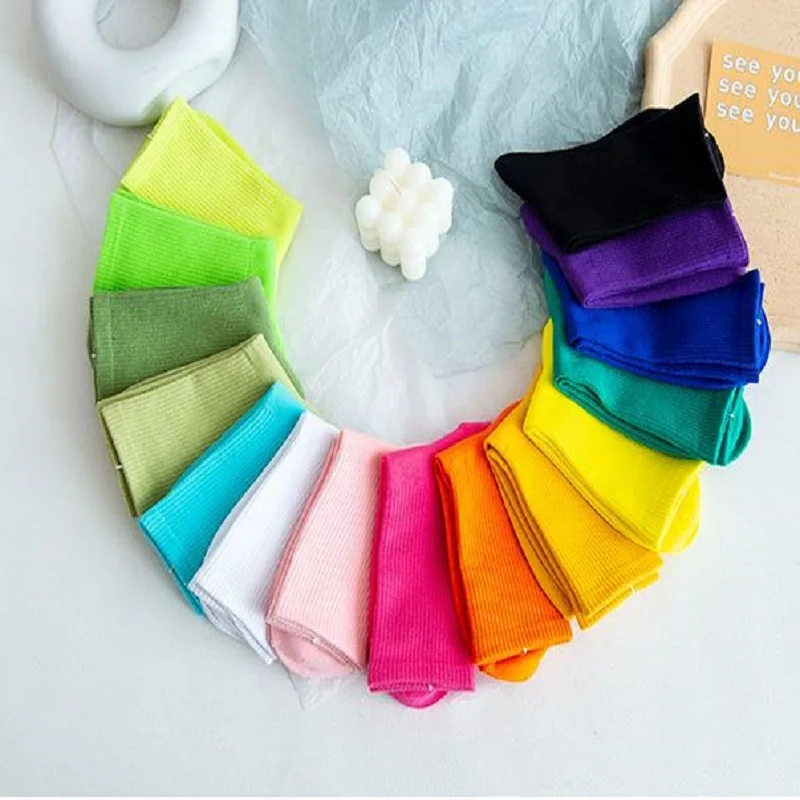 Women socks cotton 10 pairs Casual Kawaii Socks Novelty Cute Socks Candy Colors Fun Happy Socks  Girl Gift