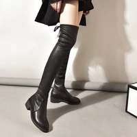real soft leather knee high boots womens slim autumn winter 2020 new plush warm flat bottom elastic boots high tube boots