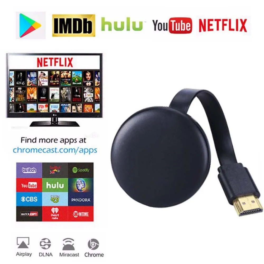 Google Chromecast Youtube Netflix TV беспроводной Wi-Fi зеркальный приставка Stick видео дисплей HD