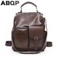 abqp leather backpack bags for women large capacity female travel bagpack designers girls school backpack bags