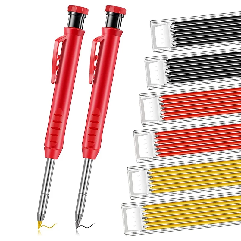 

2 шт. Твердые искусственные механические карандаши для деревообработки и 36 шт. сменных стержней в 3 цветах со встроенной точилкой