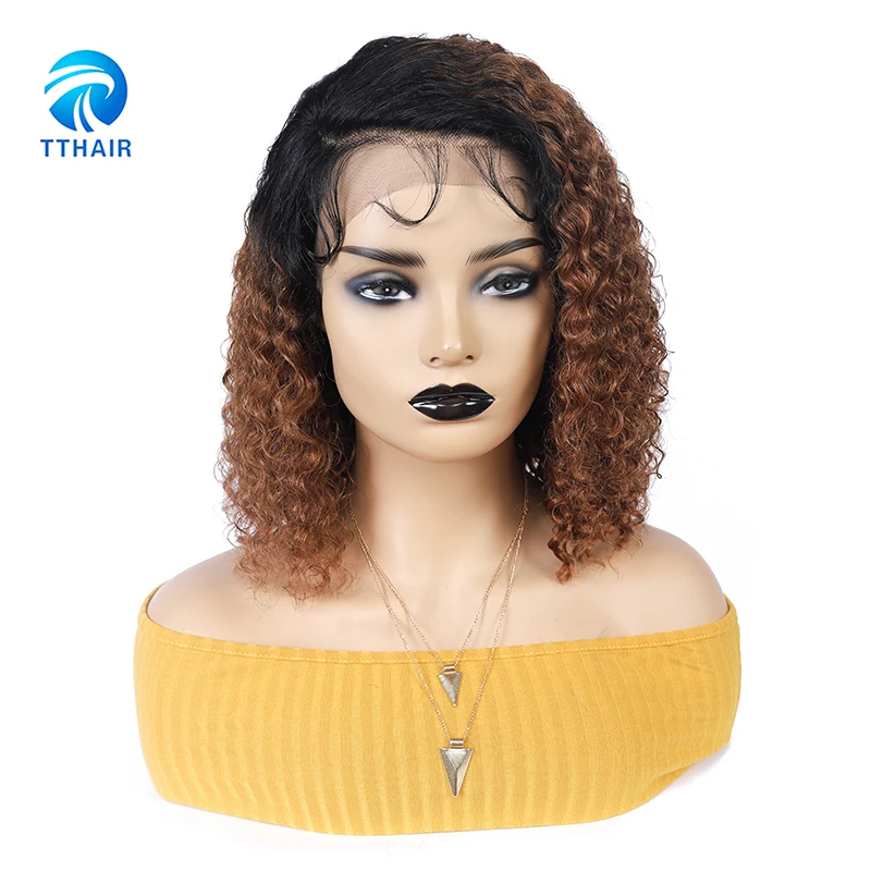 

Парики из натуральных волос TTHAIR, короткие, Боб, 1B30, бразильские, кучерявые, 13x4, для чернокожих женщин