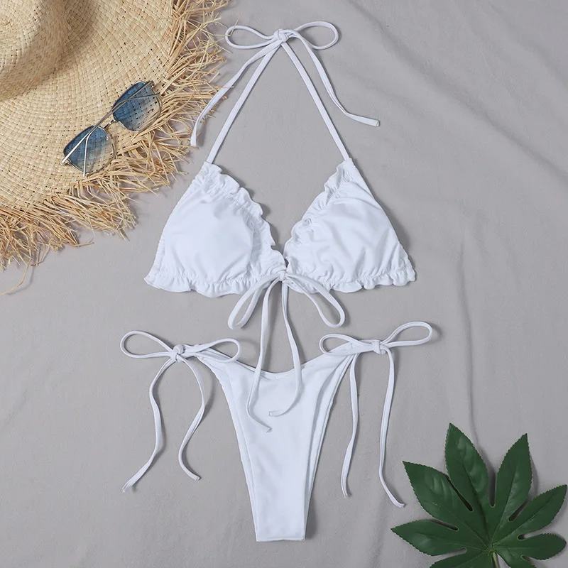 

2020 Sutong women's split swimsuit individual pleated Lace Up Bikini 9722