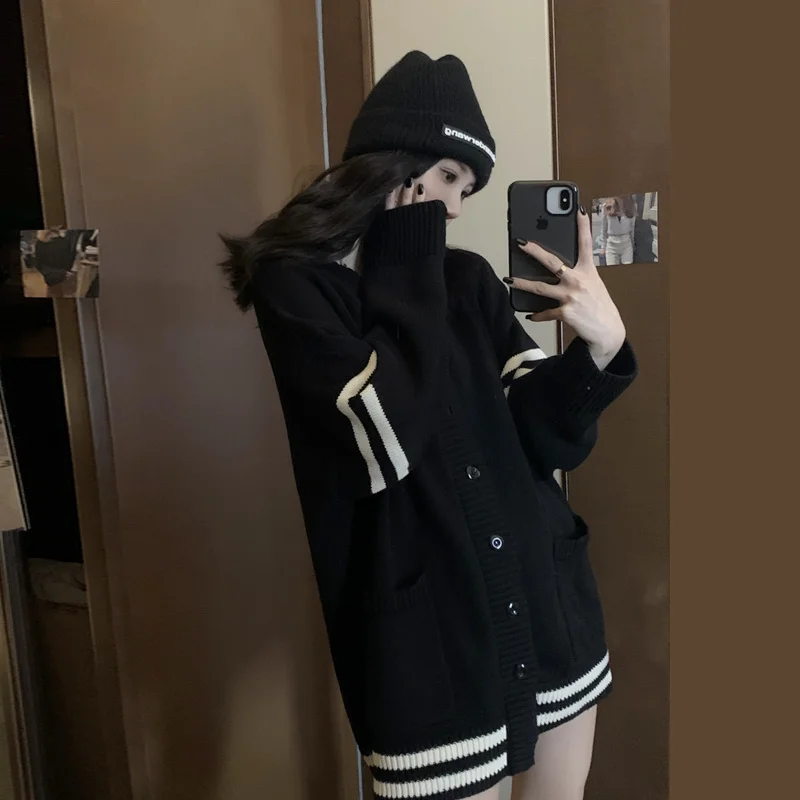 Черный свитер пальто Женский Зимний вязаный кардиган новый дизайн 2021 для