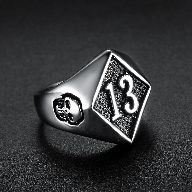 Хит продаж Крутое кольцо Lucky 13 из нержавеющей стали 316L для мужчин и женщин модное