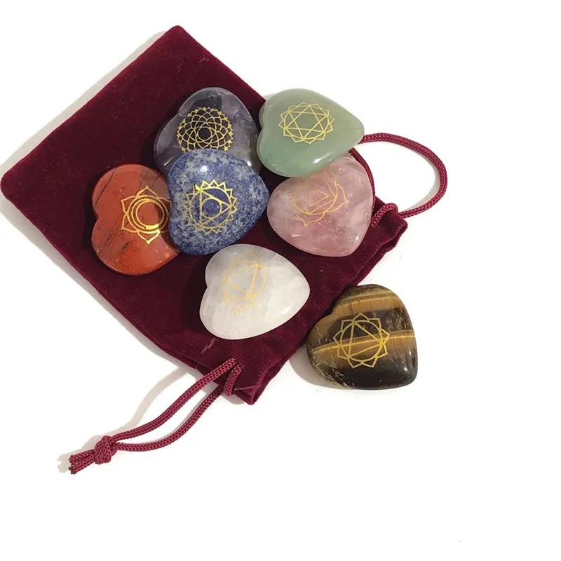 Набор из натуральных кристаллов семь чакр сердце камень роза кварц рейки для