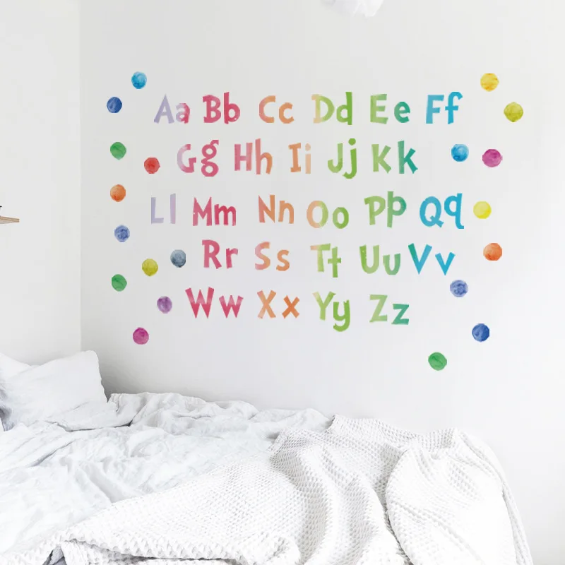 Алфавит настенные наклейки акварельные ABC буквы и точки образовательные