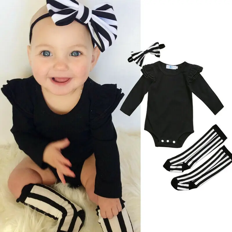 

Newborn Infant Baby Girl Clothes Sets Cotton Bodysuit Tops Long Sleeve Socks Leg Warmer Clothes Striped Clothing Outfits