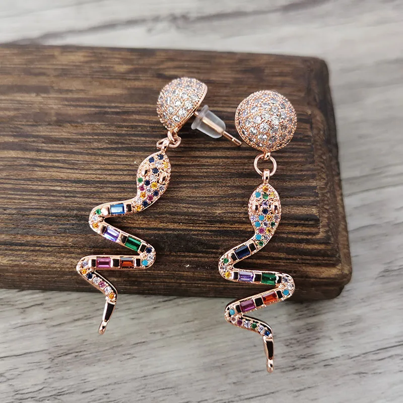 

4Pairs Luxury micro pave Crystal CZ snake shape charm dangle earrings for women jewelry Party gift ER1123