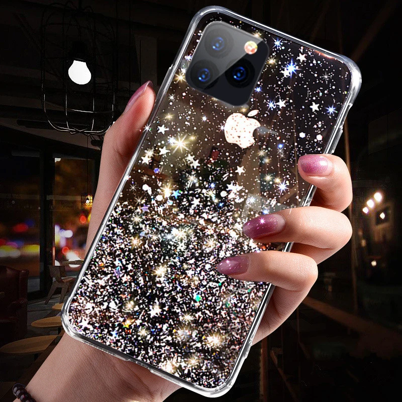 Black 1 LOVECOM постепенная блестящая Звезда чехол для телефона для iPhone 11 Pro Max XR XS Max 6 6S 7 8 Plus X Мягкая эпоксидная Милая прозрачная задняя крышка подарки - Цвет: Black 1