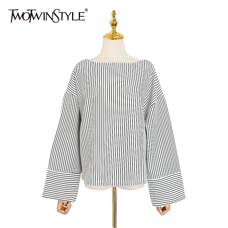 Женская футболка TWOTWINSTYLE Повседневная Свободная в полоску с круглым вырезом и