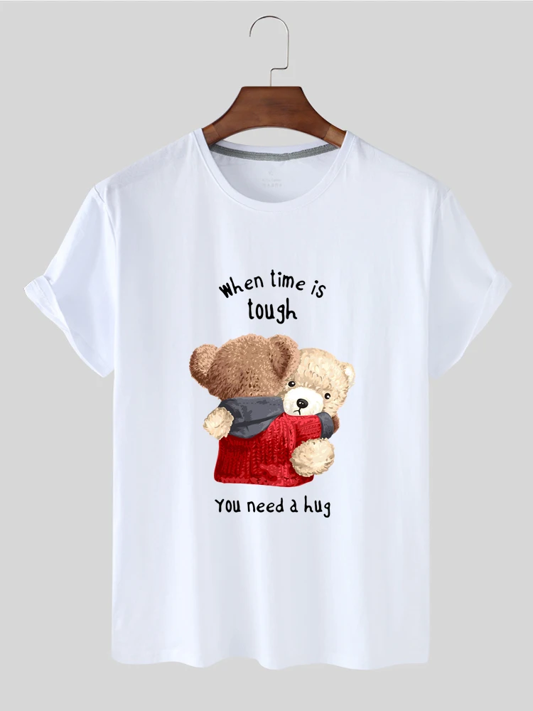 

Cute Hug Bear Pattern Printed Tshirt Women Summer Short Sleeved Casual T-shirt Unisex Top Tee Cute Cartoon Harajuku Tees Female