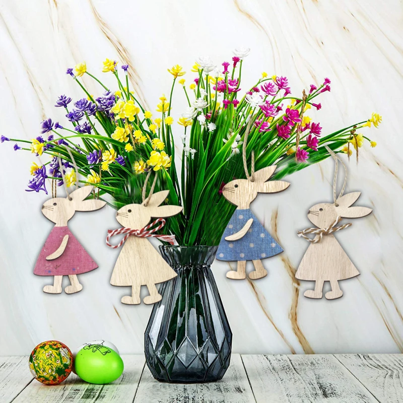 Пасхальный кролик Деревянные Подвески куриные цветы подвесные украшения для