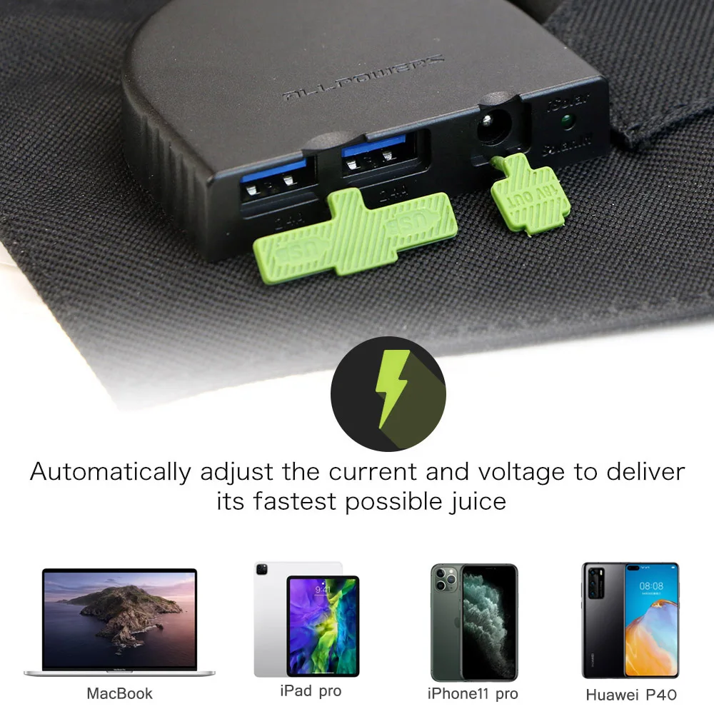 Портативное зарядное устройство ALLPOWERS AP-SP-012-BLA на солнечной батарее 2 порта USB 5V 2.4A