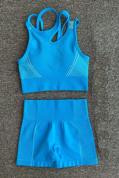 Летний бесшовный комплект для йоги Женский из 2 предметов Синий Оранжевый