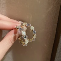 real gold plating 925 silver needle diamond opal c shaped earrings earrings korean ins earrings womens 2021 new fashion