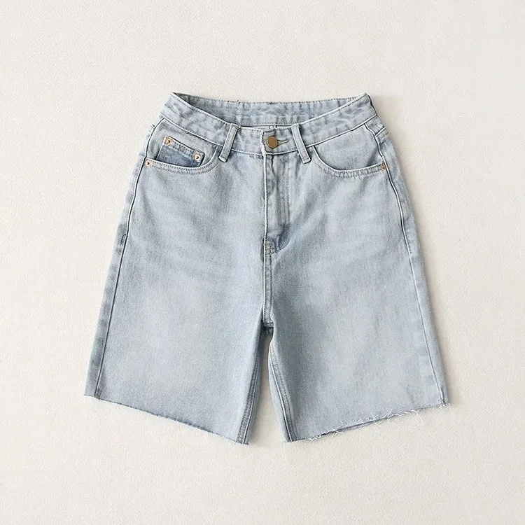 

Denim Shorts Women's Summer 2021 New Internet Celebrity High Waist Slimming and Straight Wide Leg Frayed Hem Middle Pants