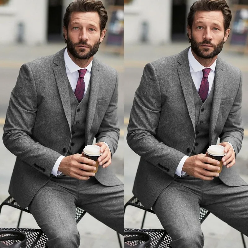 Костюм свадебный для мужчин из трех предметов смокинг жениха с двумя пуговицами