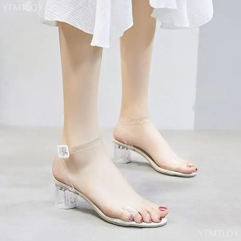 

2021 Pvc Jelly Sandals Open Toed High Heels Women Transparent Slippers Pumps Zapatos De Mujer Tacon Sapatos Femininos