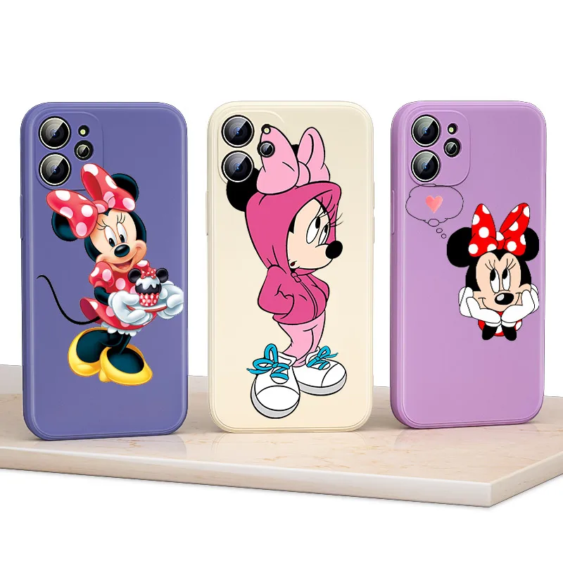 

Liquid Silicone Soft Cover Pink Minnie Mouse For Apple IPhone 13 12 Mini 11 Pro XS MAX XR X 8 7 6 SE Plus Phone Case