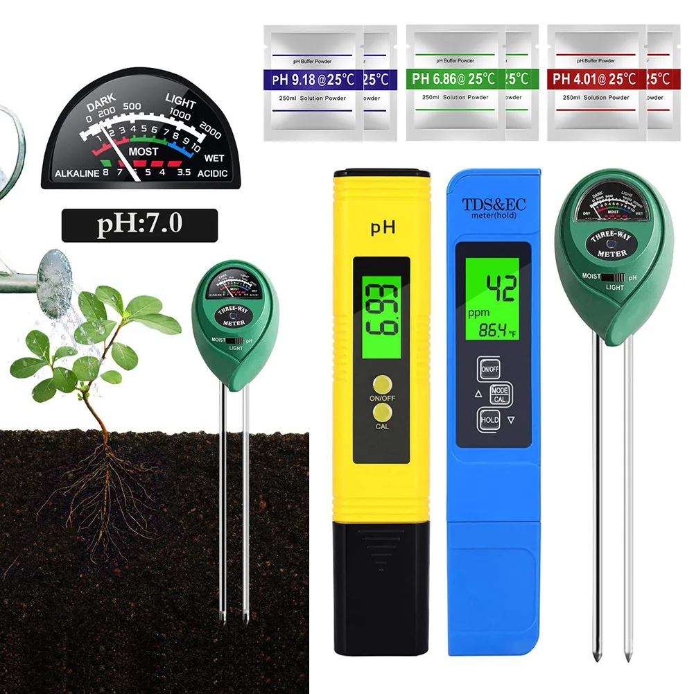 

3pack Aquariums Accurate Soil Tester Digital Moist Light Temperature Portable Swimming Pool Garden PH Meter Backlight TDS PPM EC