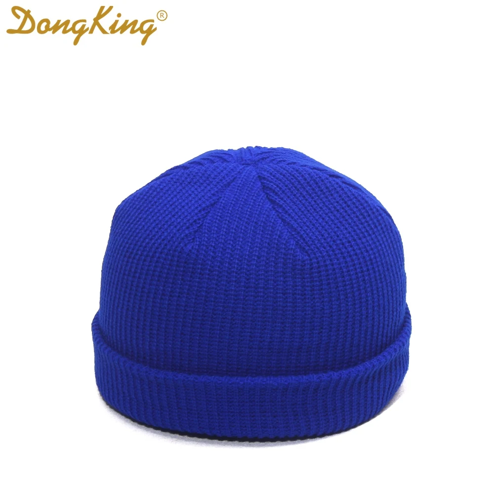 Royal Blue DongKing Новые Вязаные Шапочки ребристый трикотажный с манжетами короткие дыни кепки Docker Beanie шапка с черепом Ретро зимняя шапка унисекс Зимние шапки - Цвет: Royal Blue