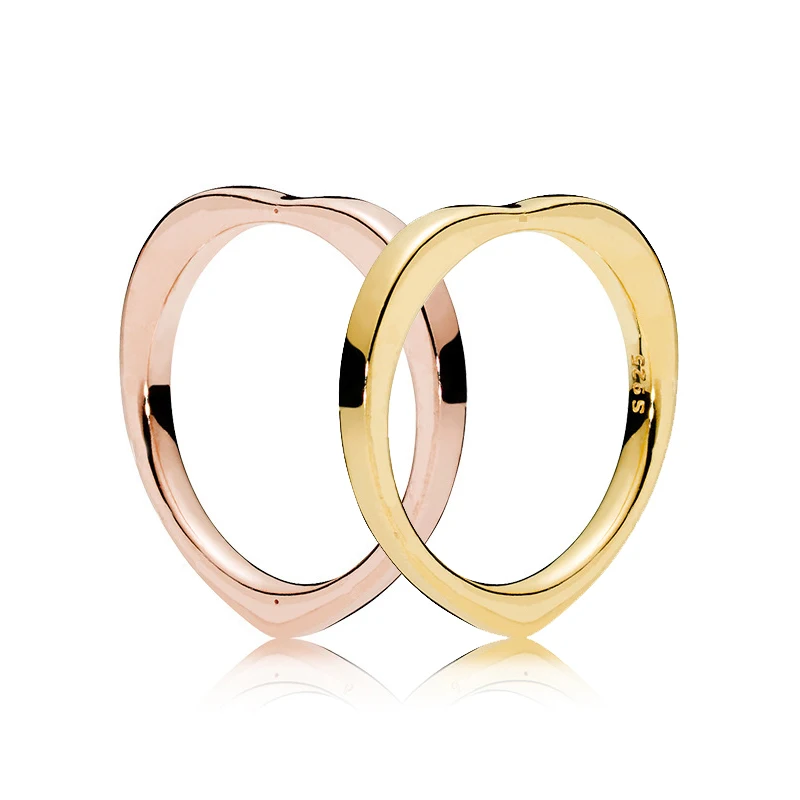 

Original 925 кольцо Silver Pan Ring Shiny Arc Rose Gold Pan Ring For Women Wedding Party Fashion Jewelry