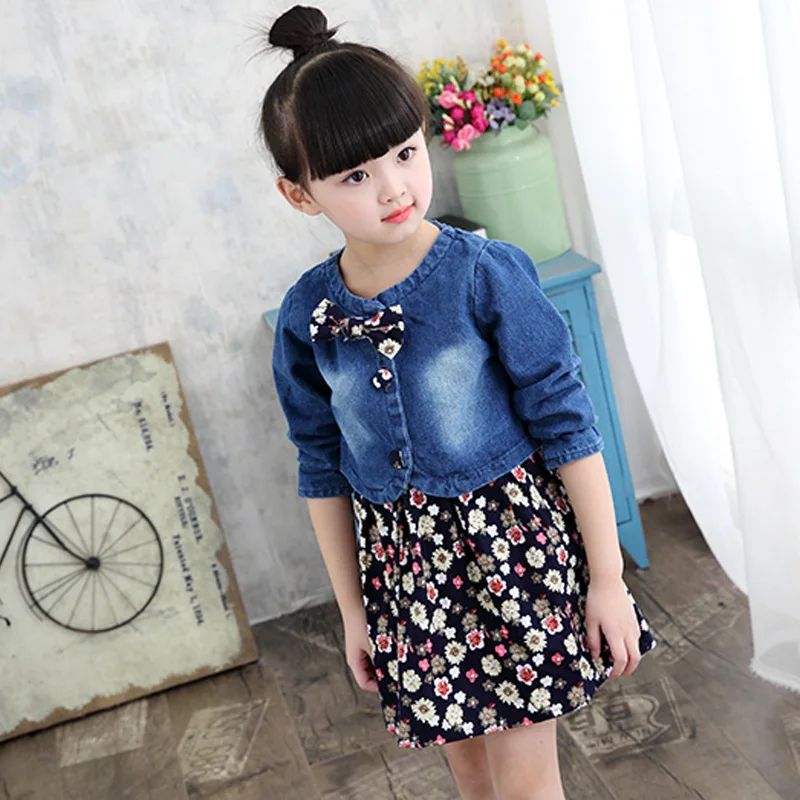 Джинсовая куртка и Цветочное платье для девочек на возраст 6 12 лет|Комплекты