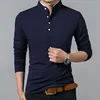 Mens Tshirt Long Sleeve Stand Basic Solid Blouse 5