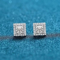 trendy 1 2ct d color vvs1 princess square moissanite stud earrings women 925 sterling silver pass diamond tester with gra gift