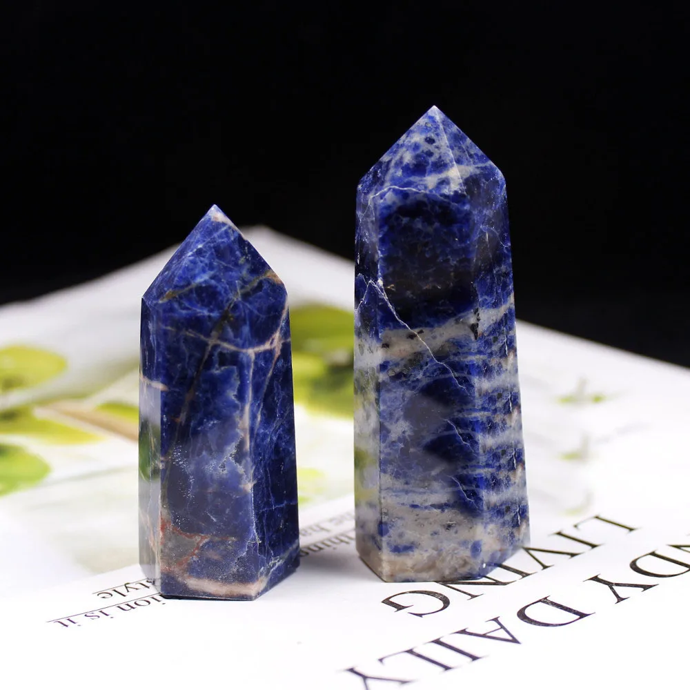 

1pc Polished Natural Blue Crystal Stone Point Sodalite Healing Reiki Obelisk Quartz Wand Tower Ornament for Home Gift