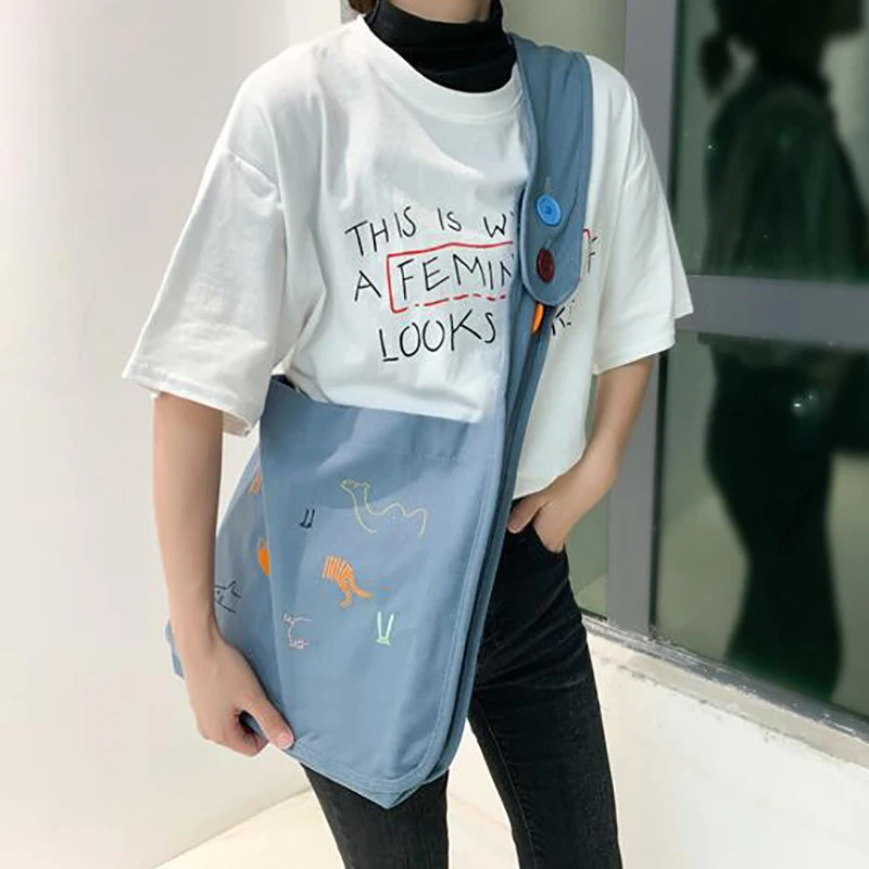 

2021 Original Embroidered Animal Single-shoulder Canvas Bag for Ladies Versatile Cross Handbag Casual Lady Shopping Bag