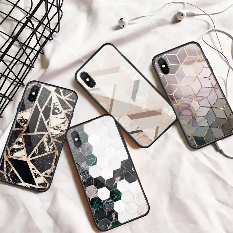 

Golden Marbled pattern Phone Case Tempered glass For iphone 5C 6 6S 7 8 plus X XS XR 11 PRO MAX