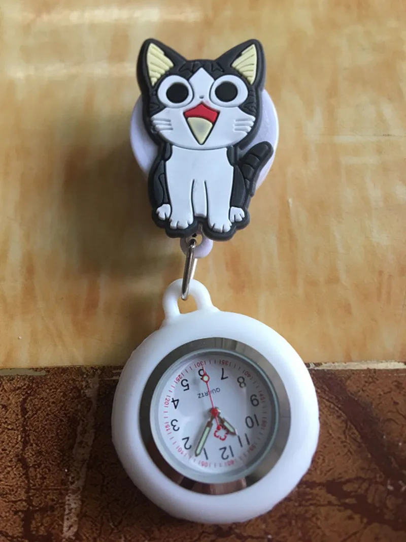 Часы для медсестры с кошкой, доктор, Мультяшные животные, дизайн, масштабируемые, мягкие, резиновые, карманные часы для медсестры, женские, улыбающиеся, медицинские часы