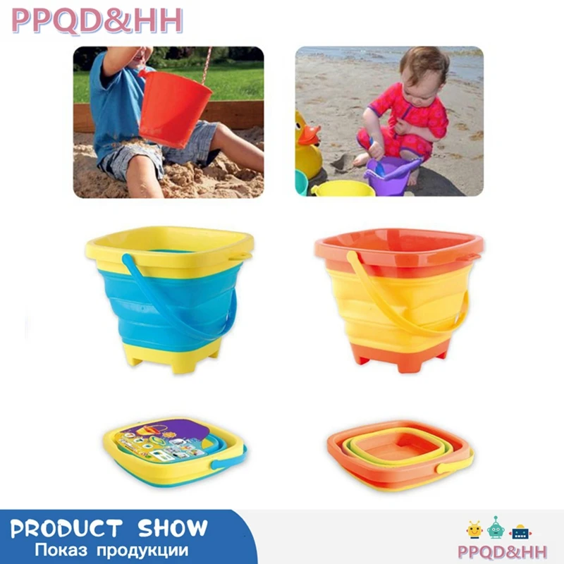 

1 Pc Portable Children Beach Bucket Sand Toy Foldable Collapsible Plastic Pail Multi Purpose Summer Party Playing Storage