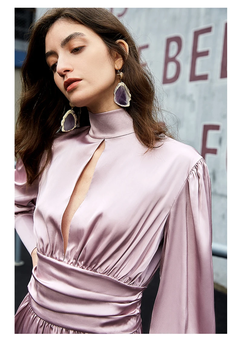 

[EAM] Women Back Holow Out Ruffles Buttom Dress New Stand Collar Long Sleeve Loose Fit Fashion Tide Spring Summer 2021 1U462